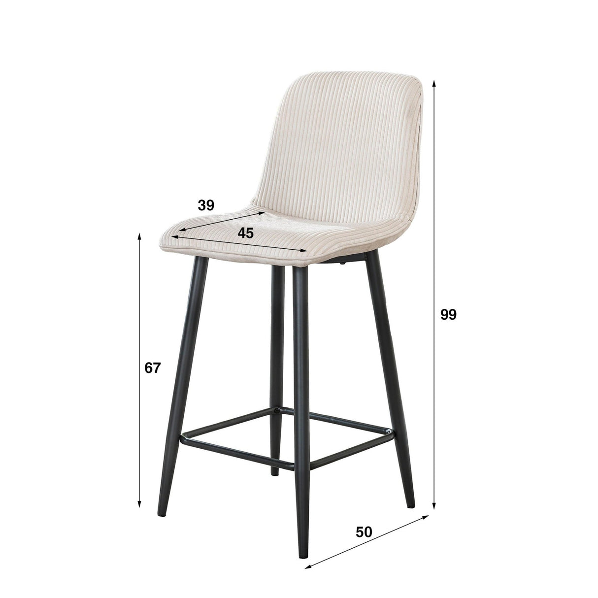 Moderne Barkruk Lento Rib Rock Stof Ivoor Ribstructuur