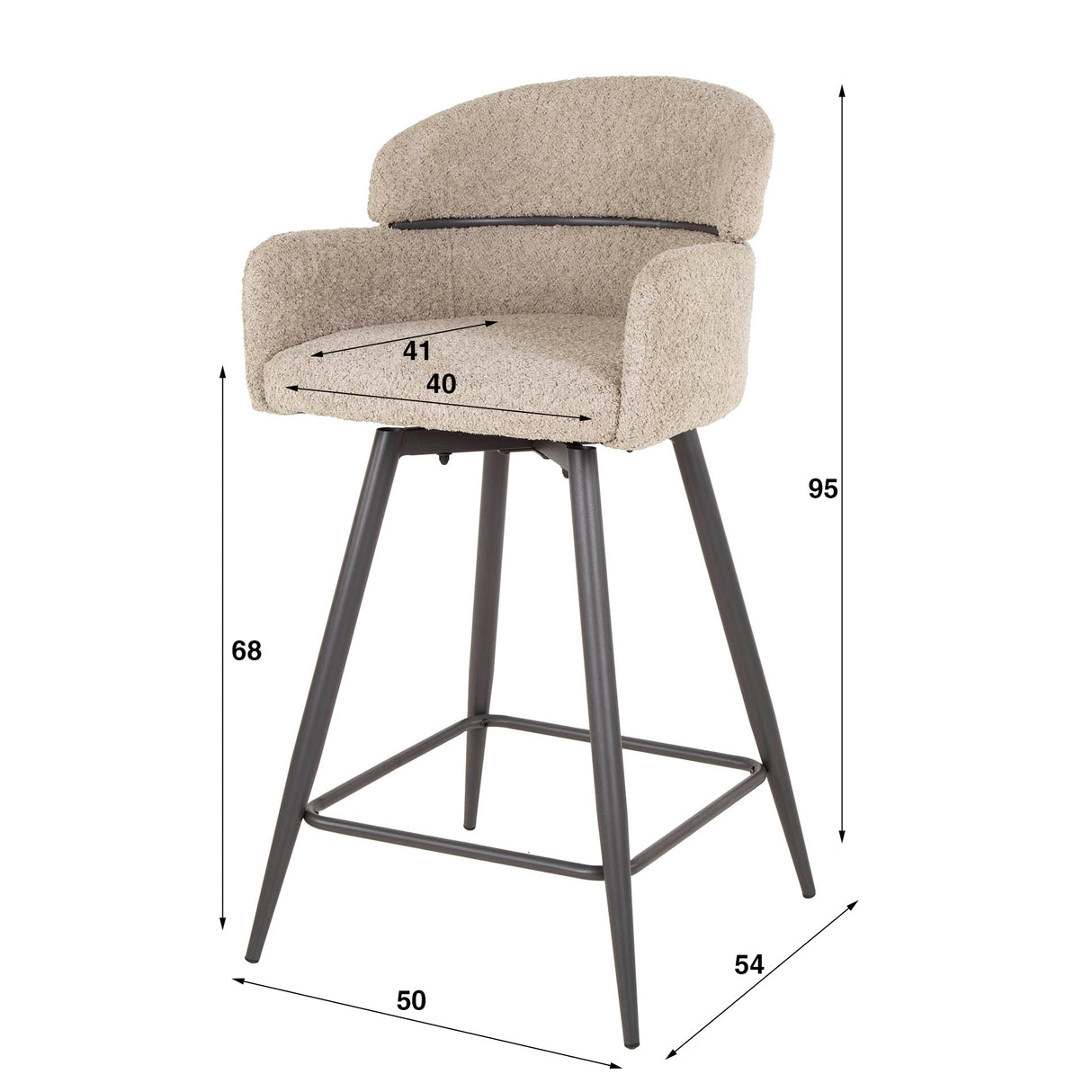 Set von 2 Barhockern Sienna Bouclé Sand runde Rücken drehbar 