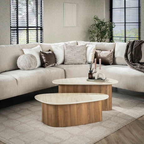 Couchtisch-Set Trias – Set von 2, Dreieckig, Travertin-Optik 
