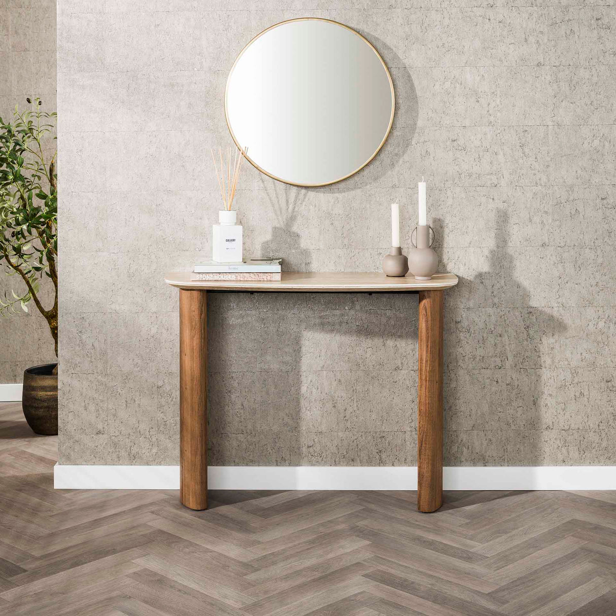 Monza Kurve Kapitell Keramik Travertin 100 cm 