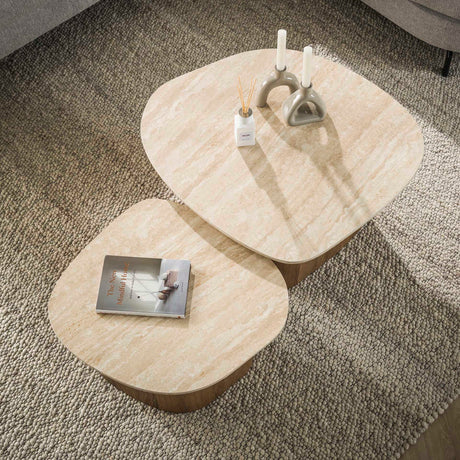 Set aus 2 kieselförmigen Couchtischen Jimi aus Keramikholz