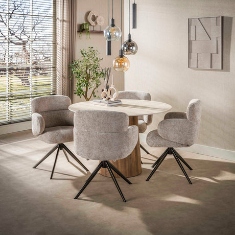 Eettafel - Ronde eettafel Jimi Ø120 cm beige travertin keramiek - Dimehouse