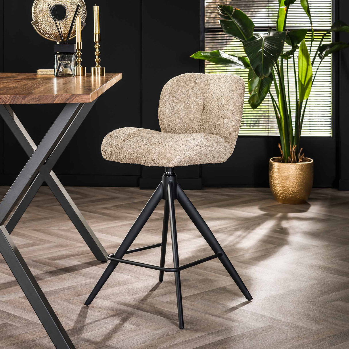 Barkruk Lirio Bouclé Zand Comfort Draaibaar