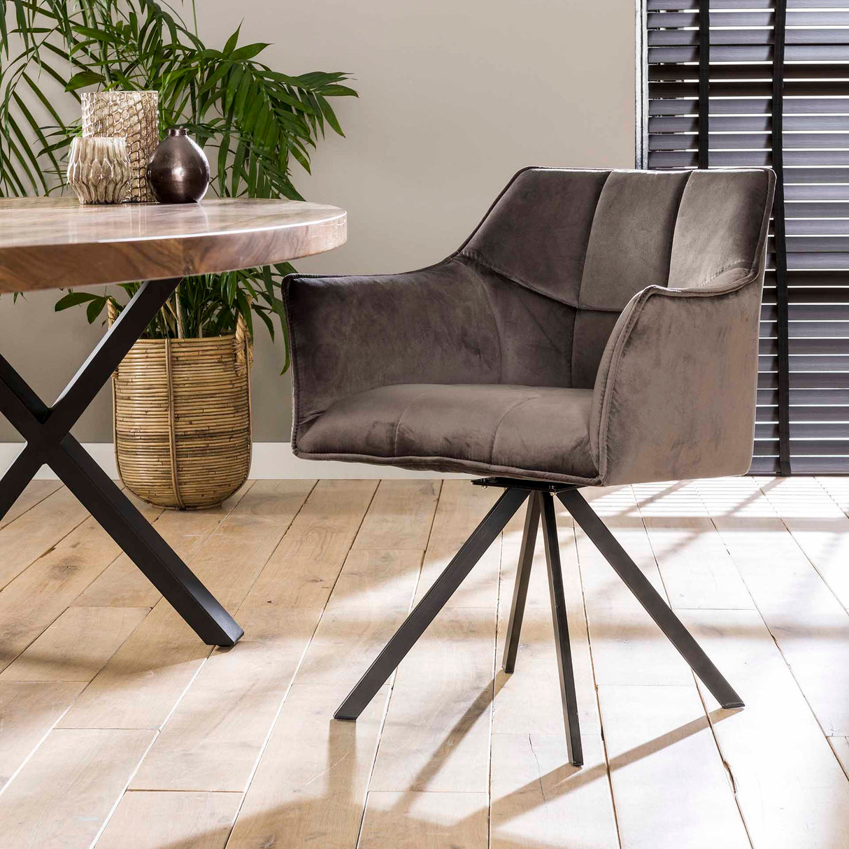 Set von 2 Esszimmerstühlen Lino Samt Anthrazit Drehbar 