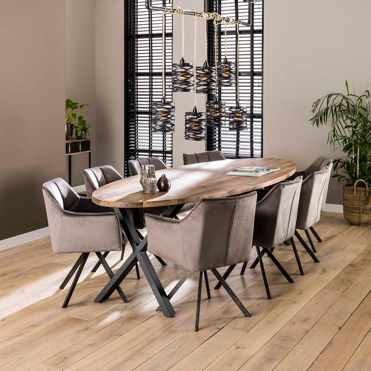Set von 2 Esszimmerstühlen Lino Samt Anthrazit Drehbar 