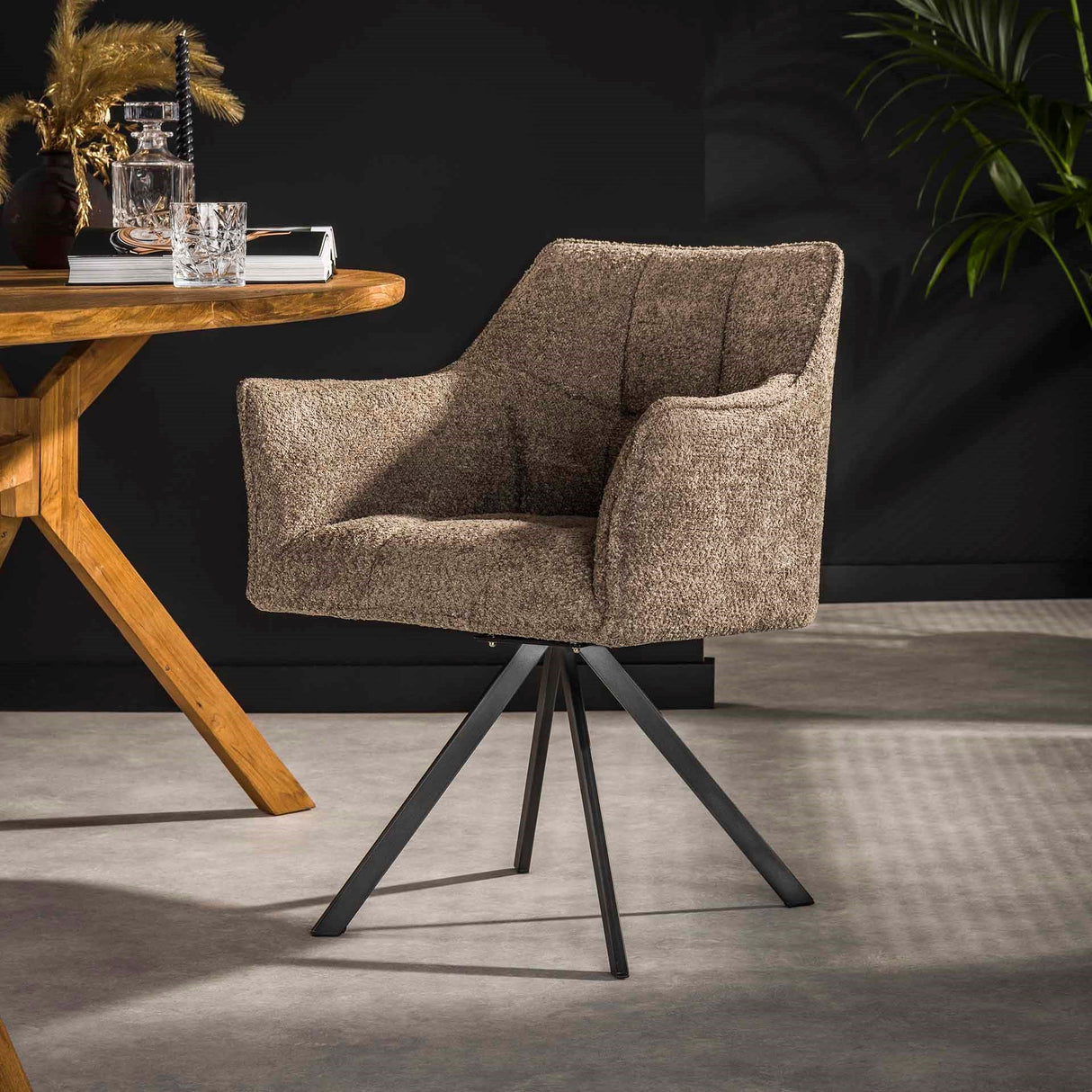 Set von 2 Esszimmerstühlen Lino Bouclé Taupe Drehbar 