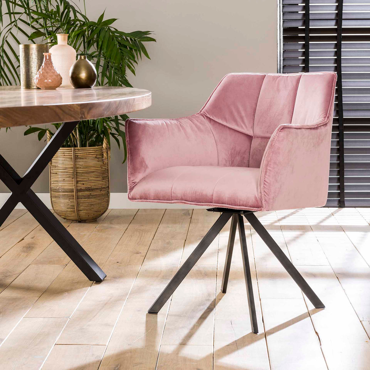 Eetkamerstoel Lino Velvet Roze Draaibaar