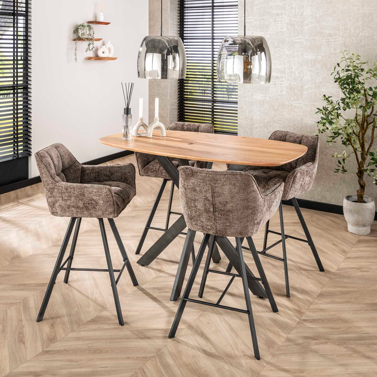 Barkruk Lino Chenille Stof Rich Taupe Draaibaar