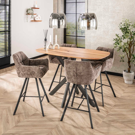 Set von 2 Barhockern Lino Chenille Stoff Rich Taupe Drehbar 