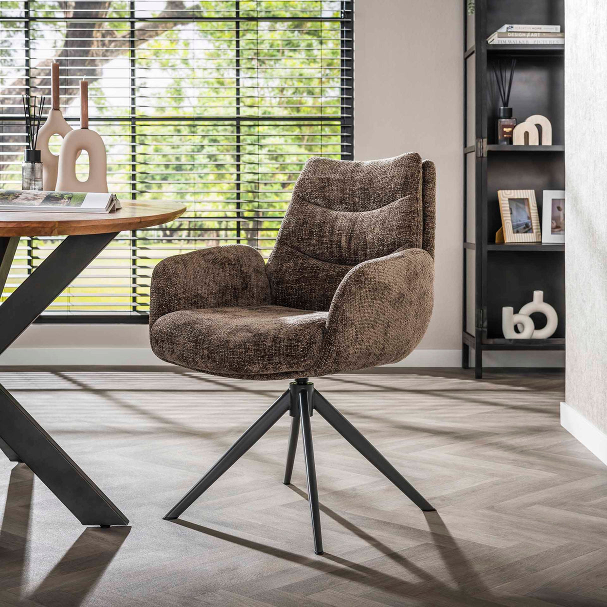 Eetkamerstoel Elite Taupe Chenille Stof Rich Draaibaar