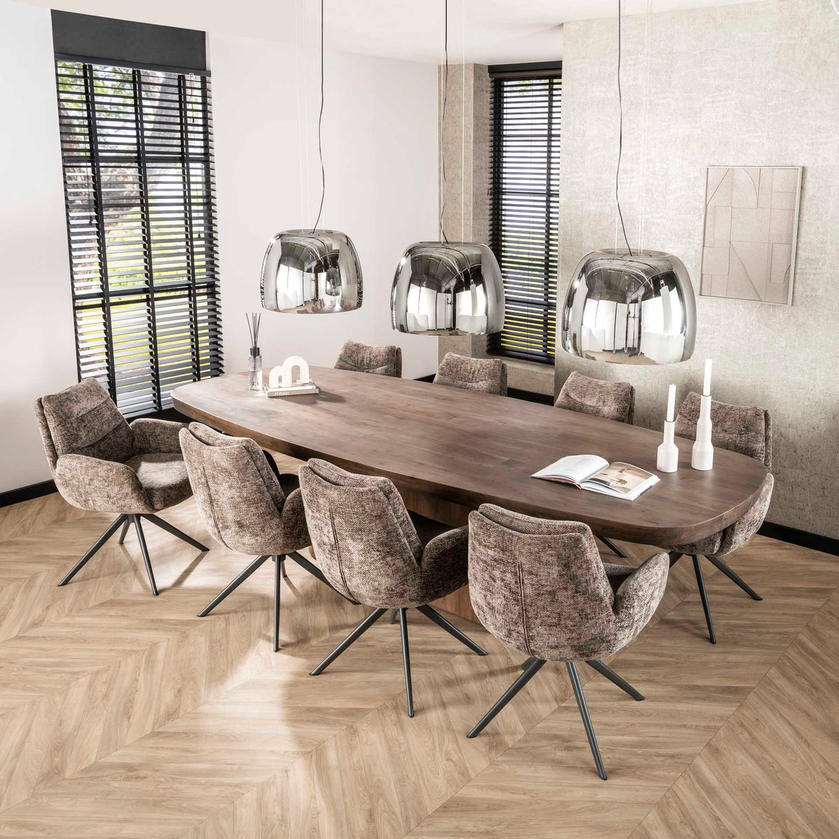 Eetkamerstoel Elite Taupe Chenille Stof Rich Draaibaar
