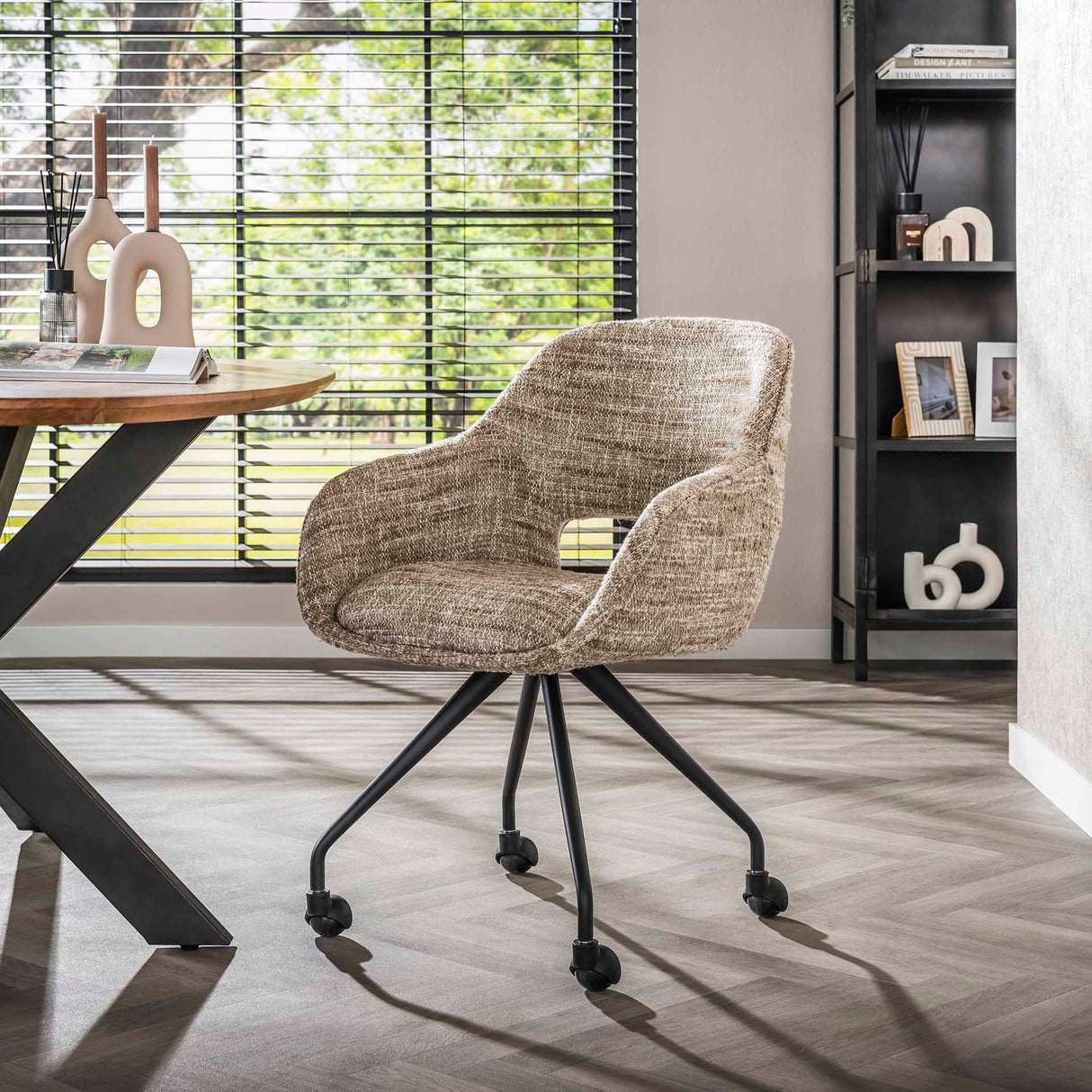 Esszimmerstuhl mit Rollen Springo drehbar Eagle Stoff Sand 