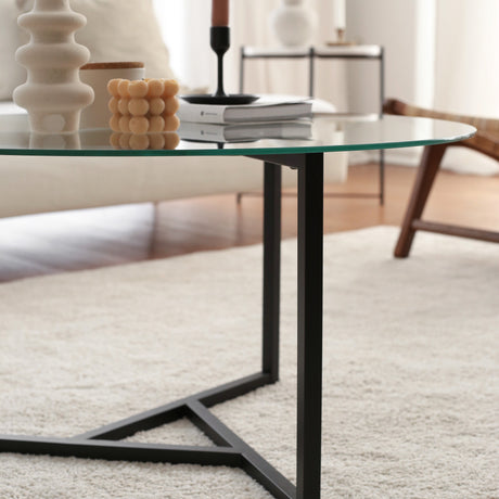 Runder Glastisch 75 cm - Schwarzes Metallgestell 