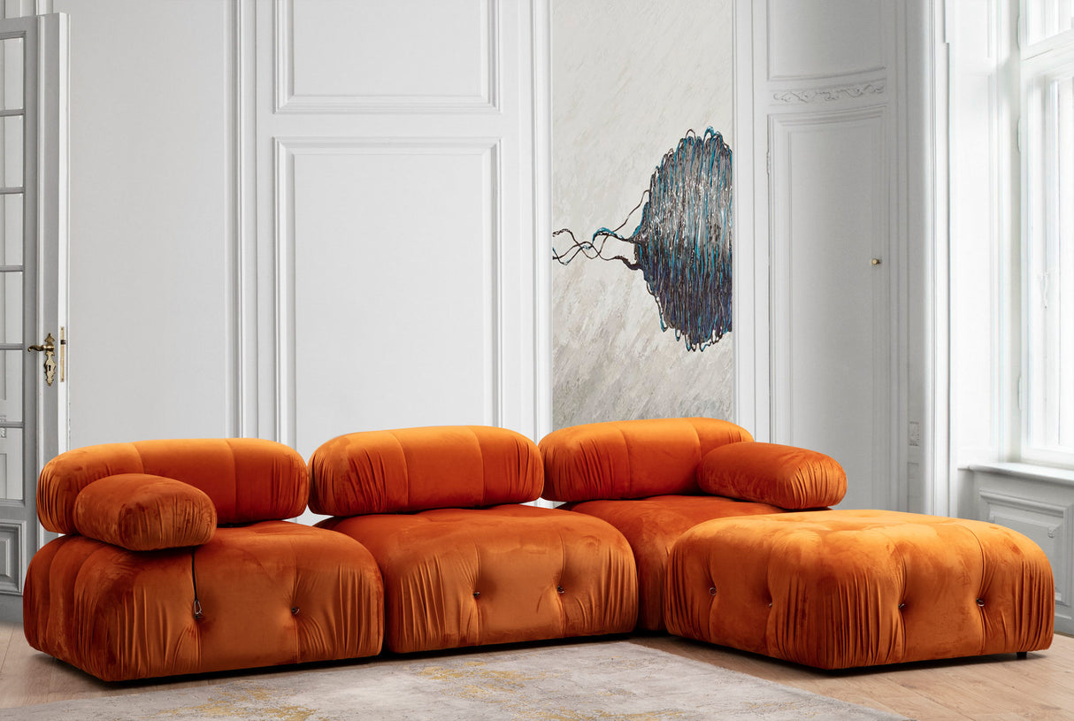 Modular Bank 3-Sitzer mit Hocker Bubble Velvet Oranje