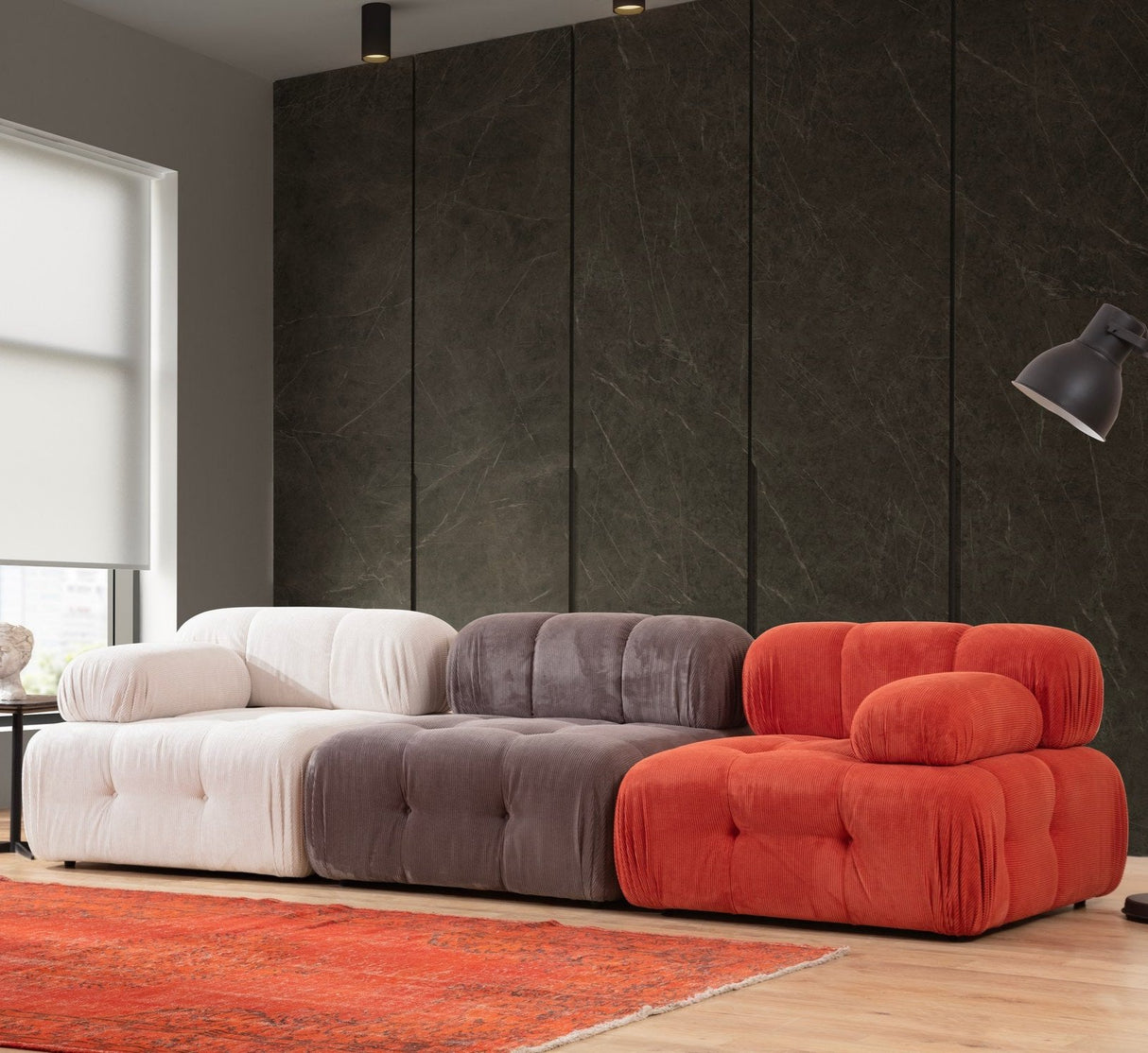 Modulares Sofa 3 Elemente boBlo rot weiß grau