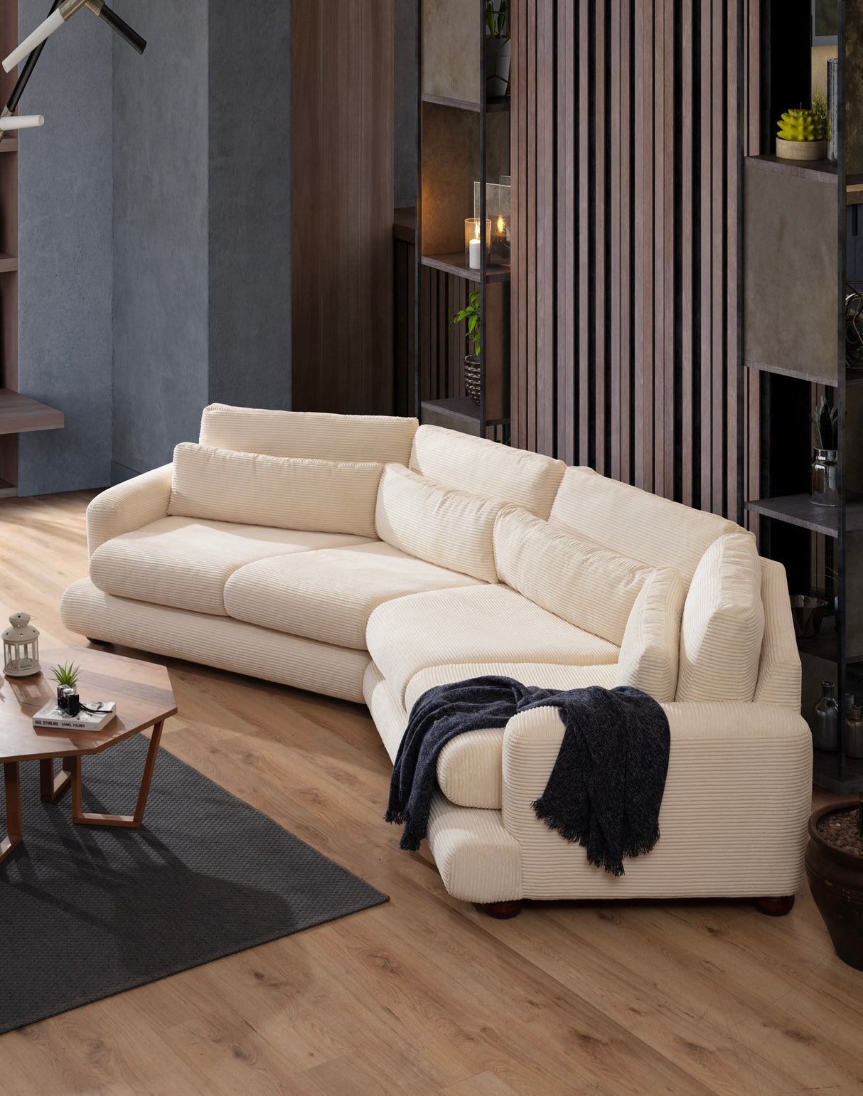 4-Sitzer-Sofa rechts River Beige