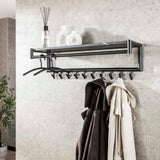 Kleiderständer Kimi 10-Haken Schwarz Keramik - Mit Stange und Hutablage 