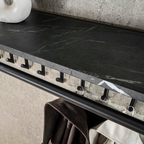 Kleiderständer Kimi 10-Haken Schwarz Keramik - Mit Stange und Hutablage 