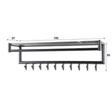 Kleiderständer Kimi 10-Haken Schwarz Keramik - Mit Stange und Hutablage 