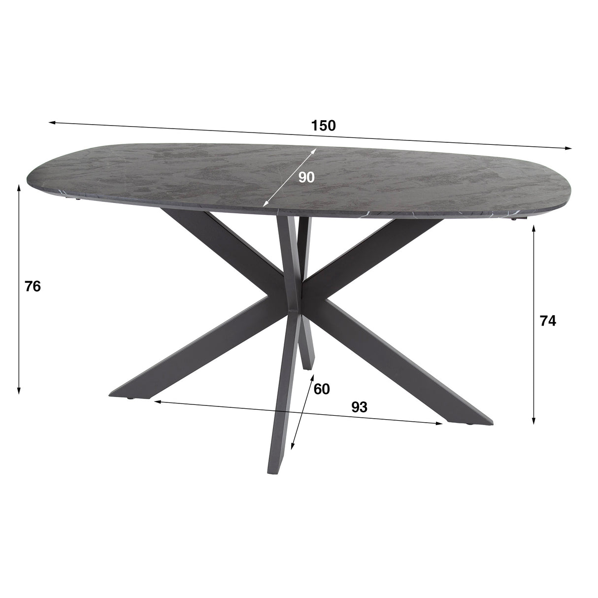 Eettafel Mysha Deens ovaal melamine zwart 150x90 cm
