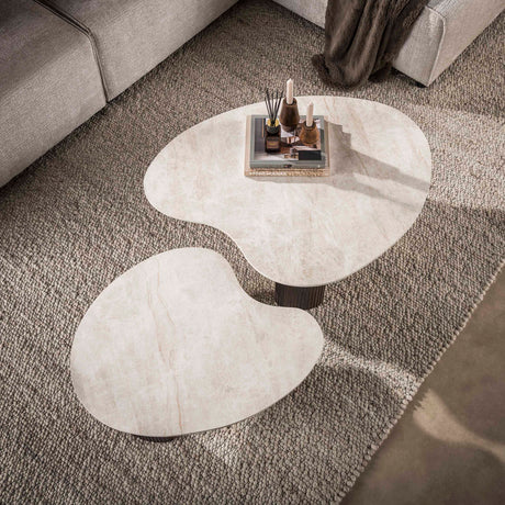 Set aus 2 Bio-Couchtischen Cruz – Keramik Taj Mahal dunkelbraun, Holzoptik gerippt