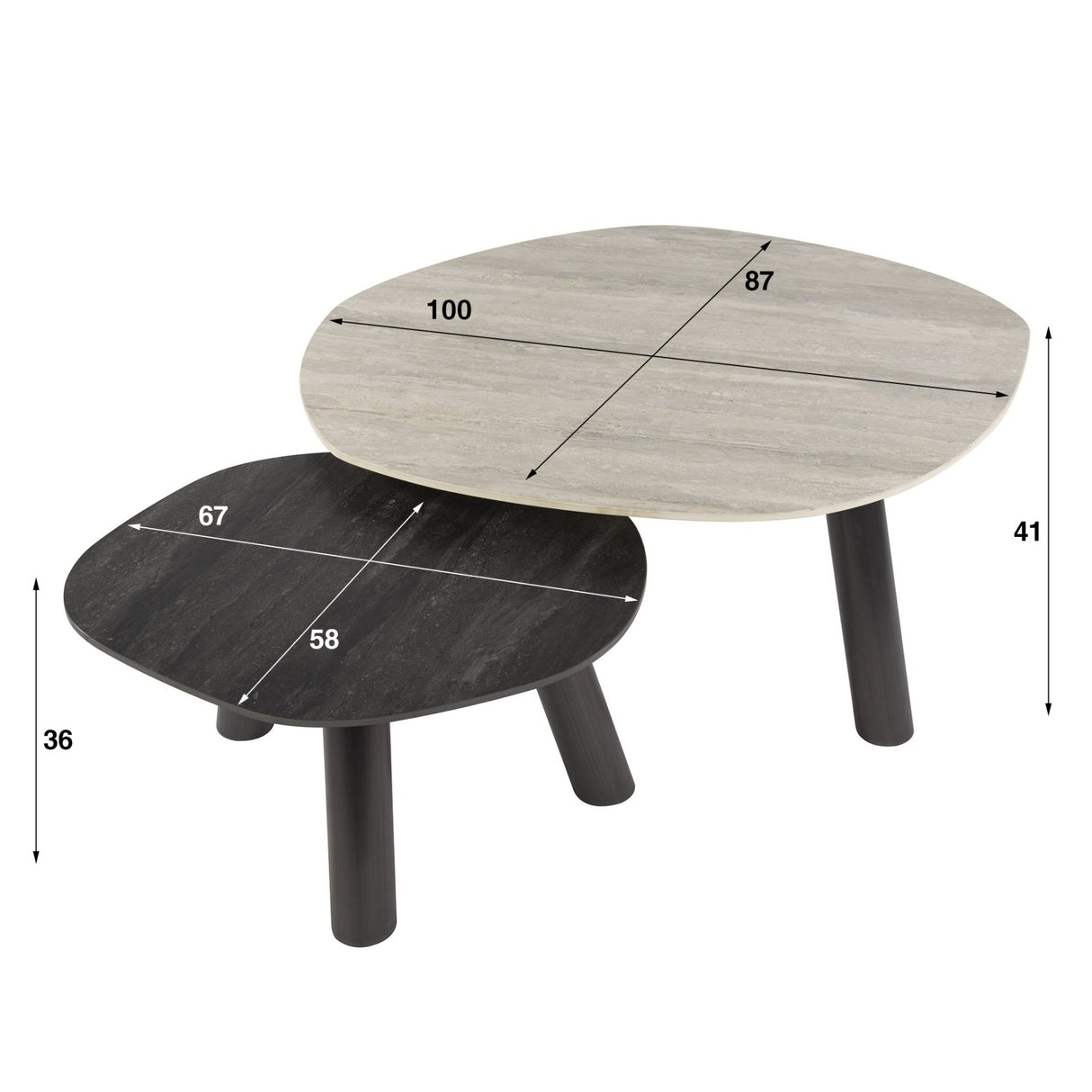 Arvo Twin Couchtisch-Set aus 2 Keramik Travertin 100x87 cm 