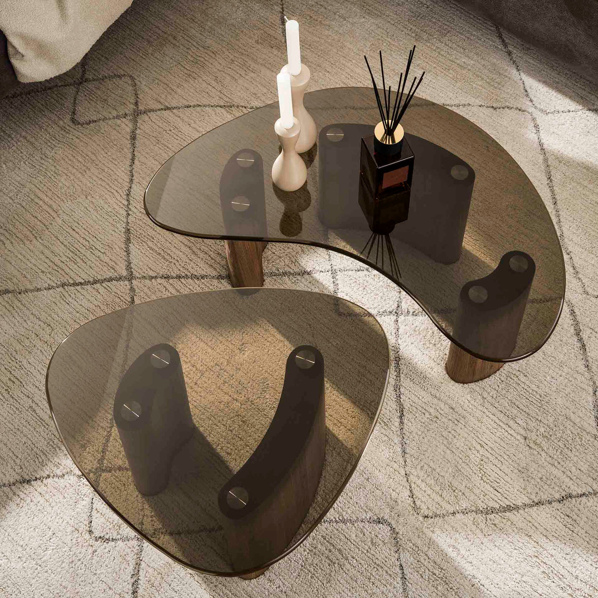 Organischer Couchtisch-Set Bronze Glas 2-teilig 