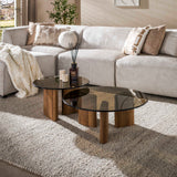 Set mit 2 runden Couchtischen, braunes Rauchglas in Eichenoptik, Thor