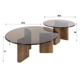 Set mit 2 runden Couchtischen, braunes Rauchglas in Eichenoptik, Thor