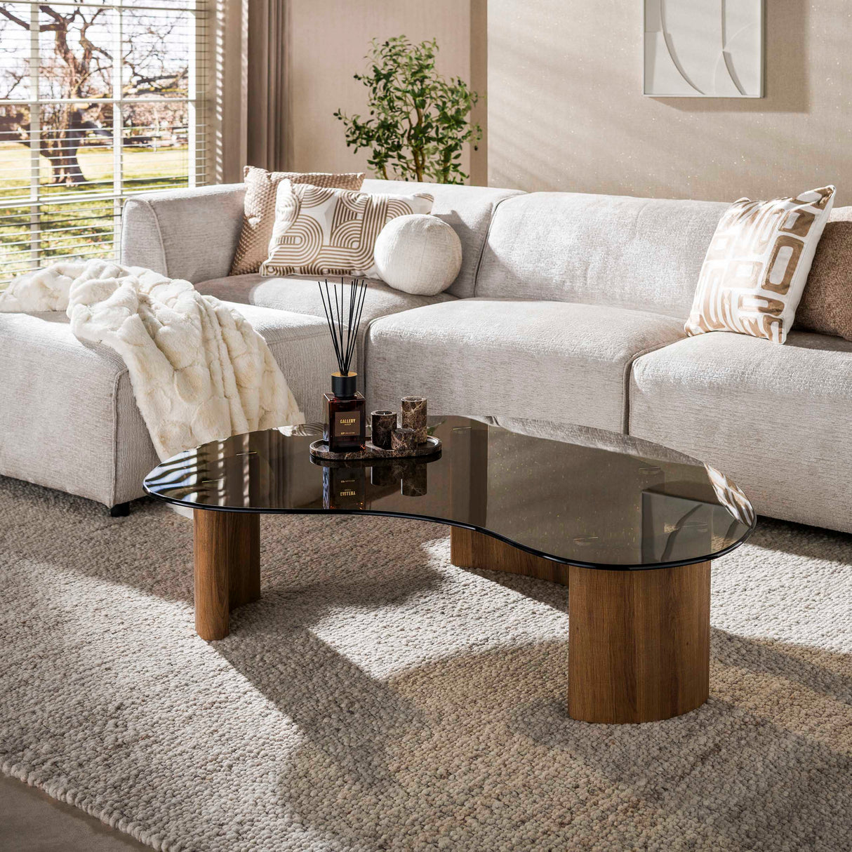 Bio-Couchtisch brauner Rauchglas-Eichen-Look Thor 130 cm