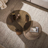 Set mit 2 runden Couchtischen Thor aus braunem Rauchglas und sandfarbenem Stoff