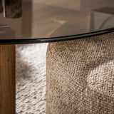 Set mit 2 runden Couchtischen Thor aus braunem Rauchglas und sandfarbenem Stoff