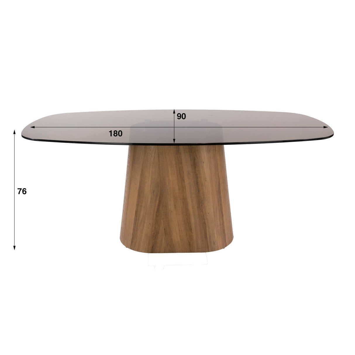 Dänischer ovaler Esstisch, braunes Rauchglas-Gestell in Eichenoptik, Thor 180 cm