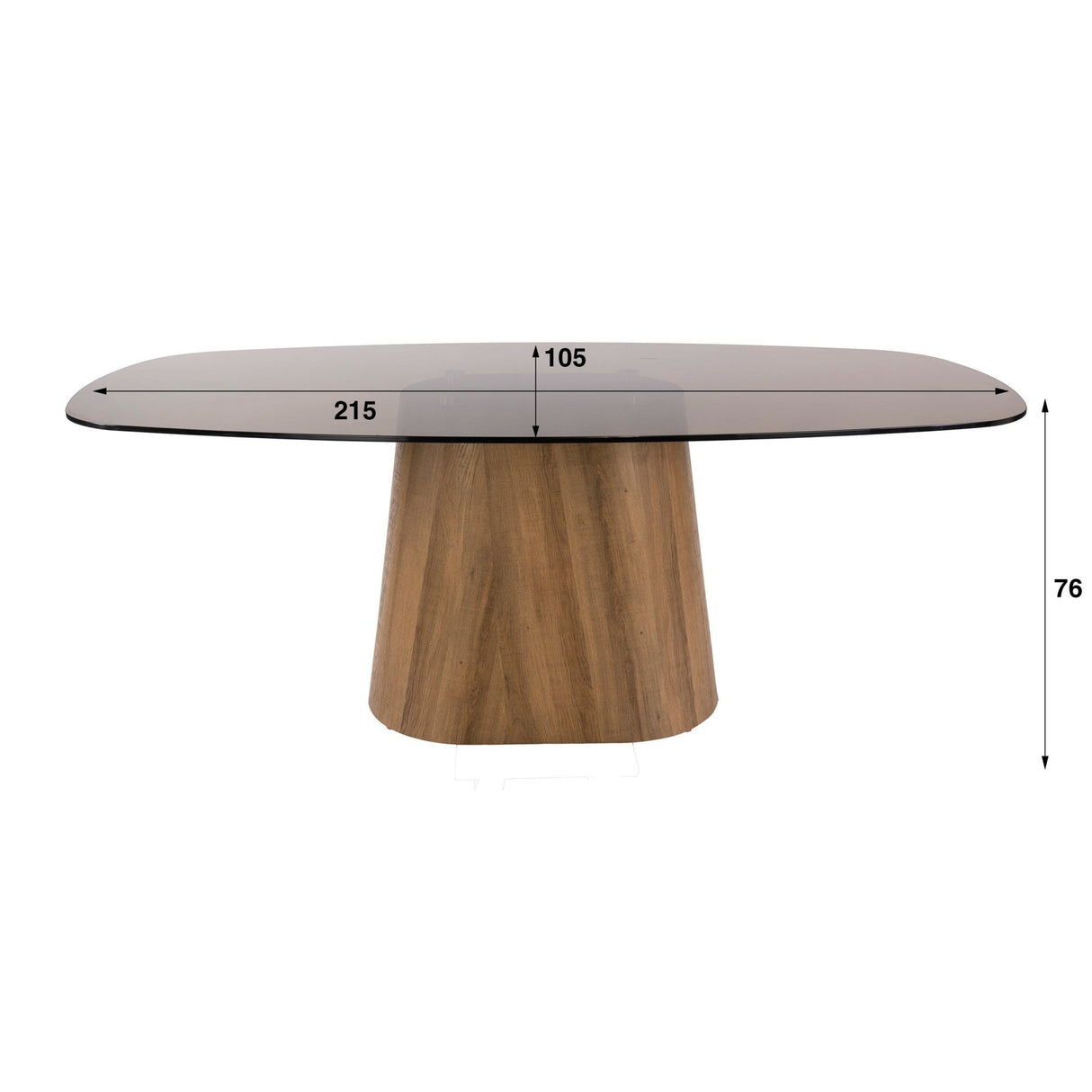 Dänischer ovaler Esstisch mit braunem Rauchglas-Gestell in Eichenoptik Thor 215 cm
