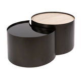 Set aus 2 Couchtischen Moony – Metallgestell & Keramik-Travertin-Optik und Glas
