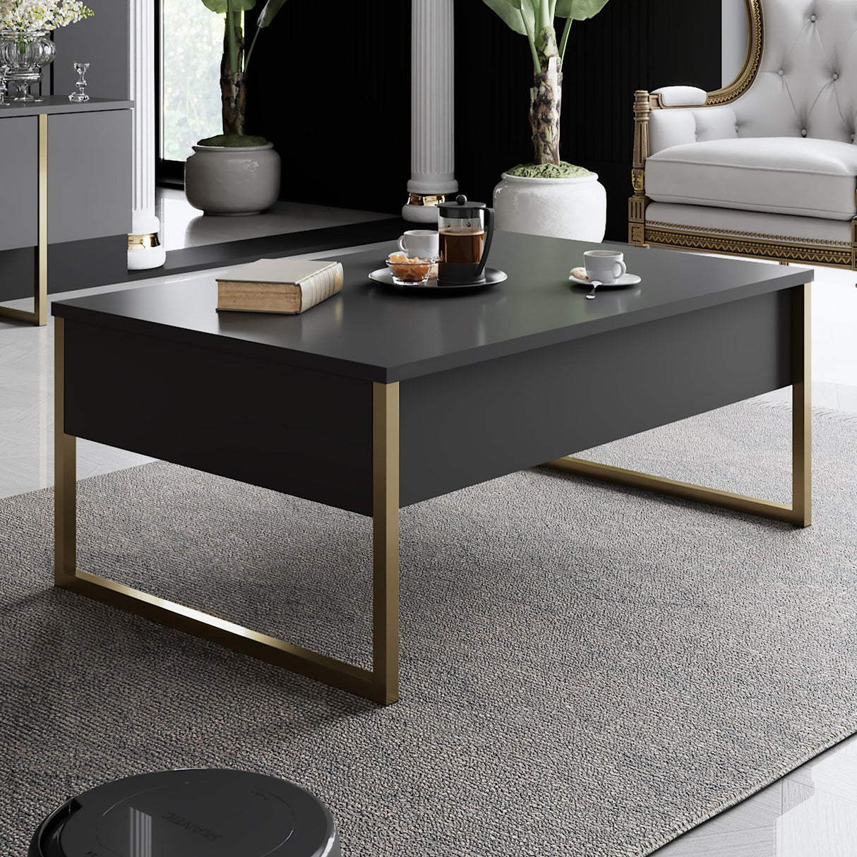 Rechteckiger Couchtisch Anthrazit Luxus 90x60 - Goldener Rahmen