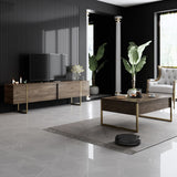 Rechteckiger Couchtisch Walnuss Luxus 90x60 - Goldrahmen