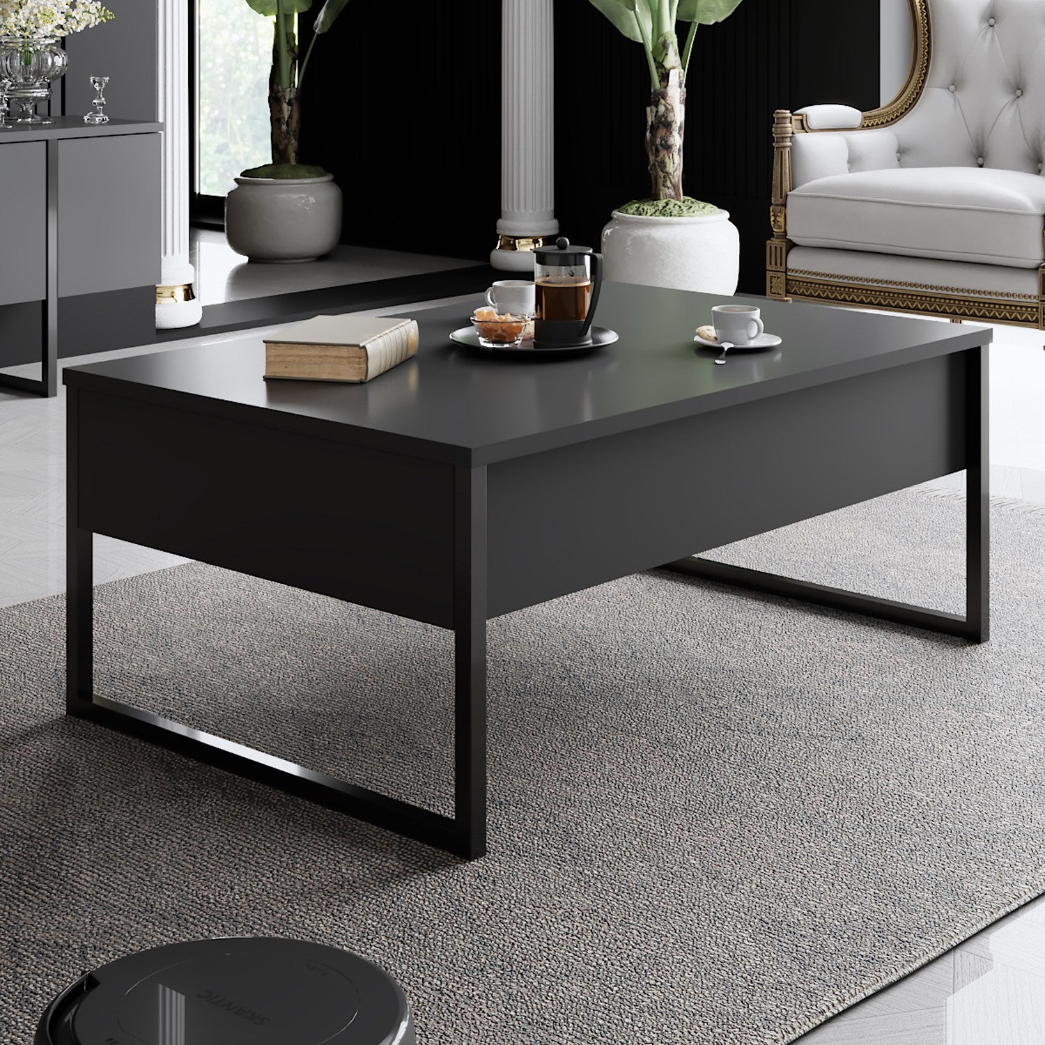 Rechteckig Couchtisch Anthrazit Luxus 90x60 – Schwarzer Rahmen – Dimehouse