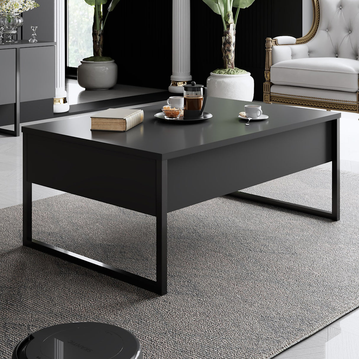 Rechteckiger Couchtisch Anthrazit Luxus 90x60 - Schwarzer Rahmen