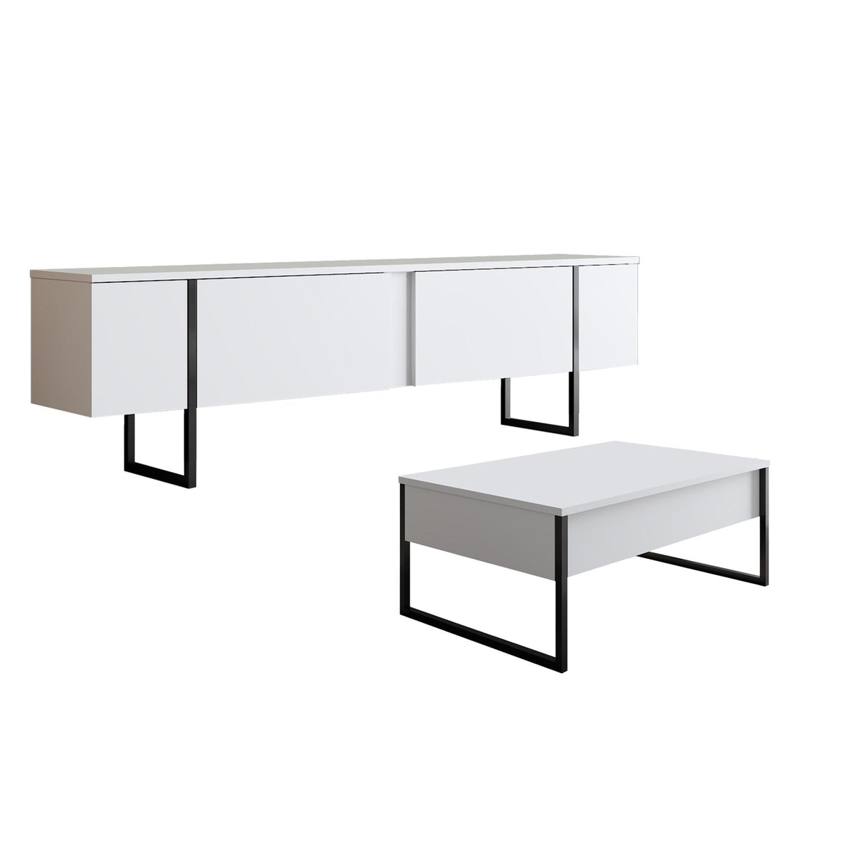 Möbelset White Luxury - Couchtisch + TV-Schrank - Schwarzer Rahmen