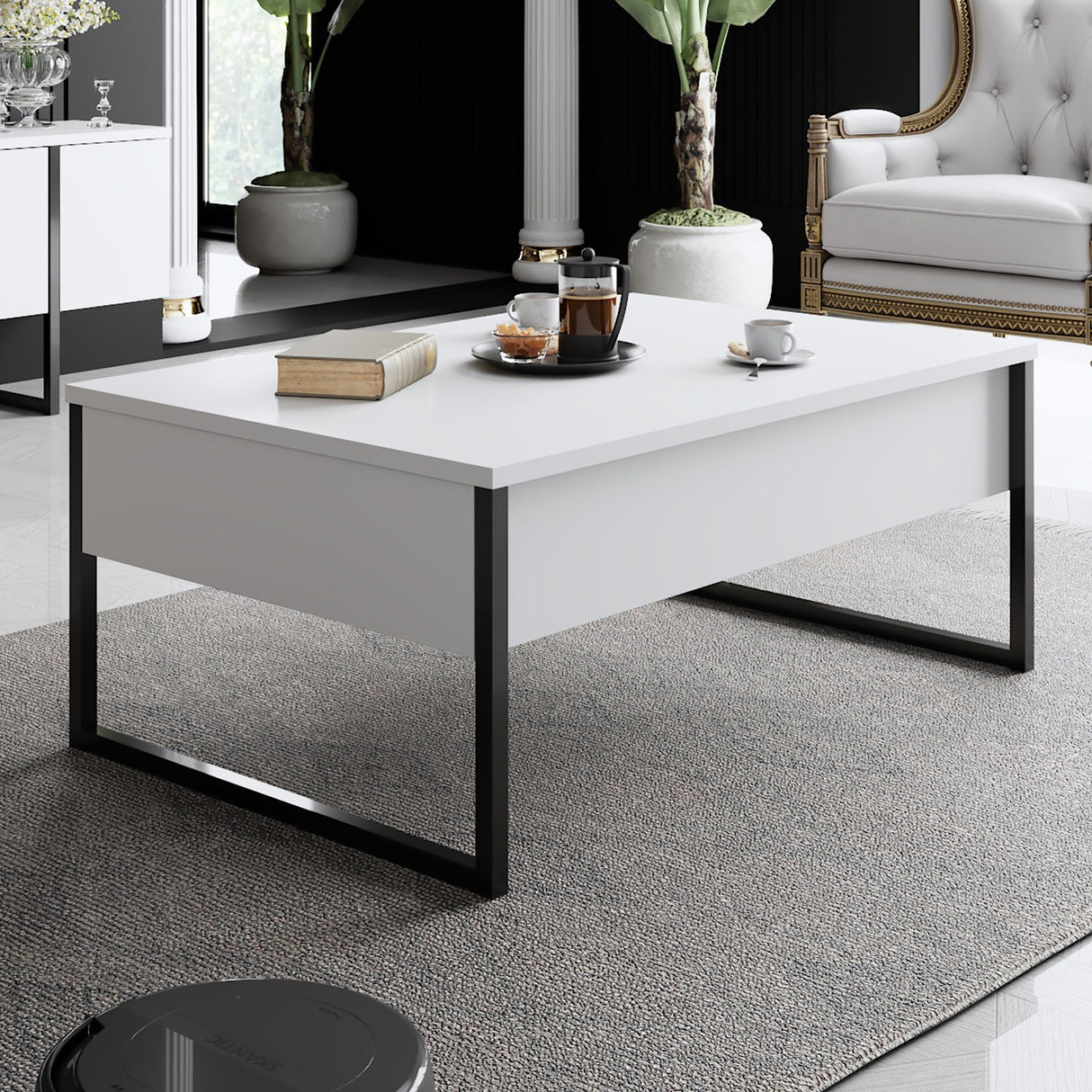 Möbelset White Luxury - Couchtisch + TV-Schrank - Schwarzer Rahmen