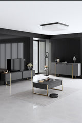 Moderne Kommode Anthrazit Luxus 120x80x30 - Goldener Rahmen