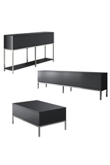 Möbelset Anthrazit Lord - Couchtisch + TV-Schrank + Sideboard - Silberrahmen
