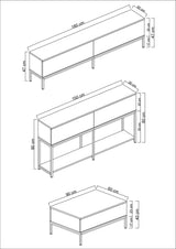 Möbelset Anthrazit Lord - Couchtisch + TV-Schrank + Sideboard - Silberrahmen