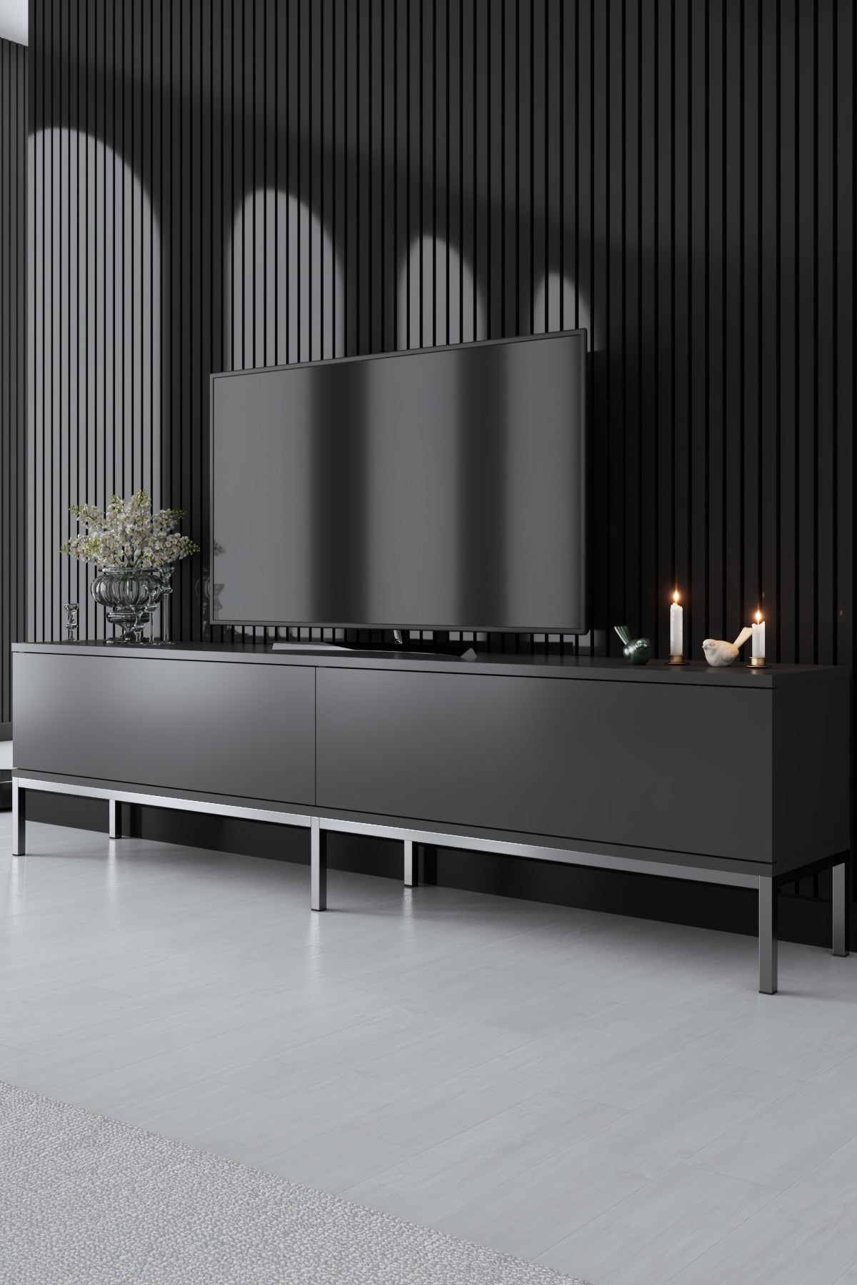 Möbelset Anthrazit Lord - Couchtisch + TV-Schrank + Sideboard - Silberrahmen