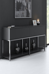 Möbelset Anthrazit Lord - Couchtisch + TV-Schrank + Sideboard - Silberrahmen