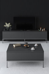 Möbelset Anthrazit Lord - Couchtisch + TV-Schrank + Sideboard - Silberrahmen