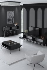 Möbelset Anthrazit Lord - Couchtisch + TV-Schrank + Sideboard - Silberrahmen