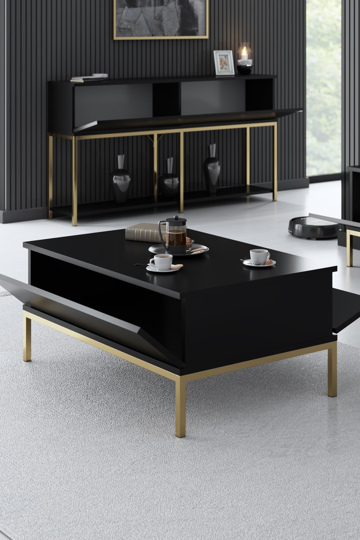 Rechteckiger Couchtisch Black Lord 90x60 - Goldener Rahmen