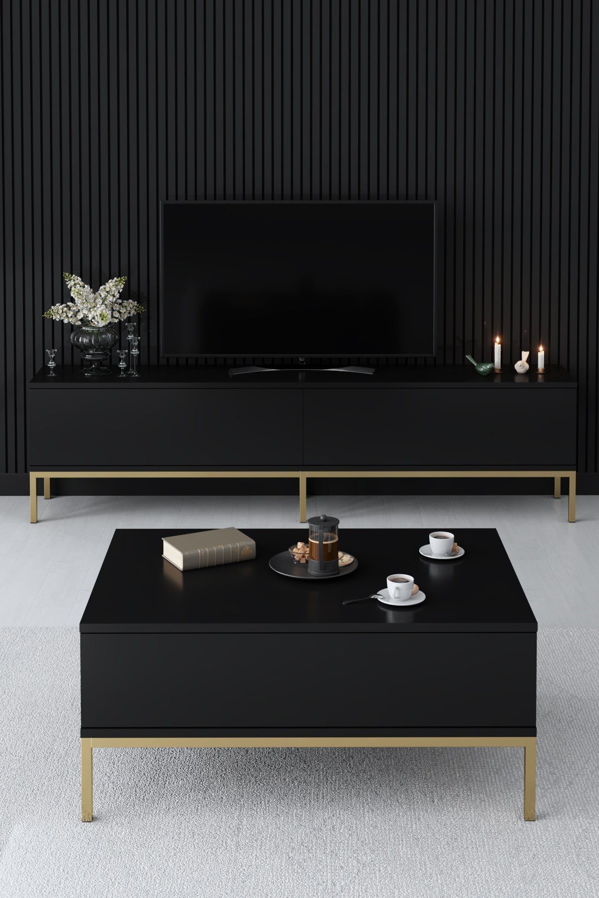 Rechteckiger Couchtisch Black Lord 90x60 - Goldener Rahmen